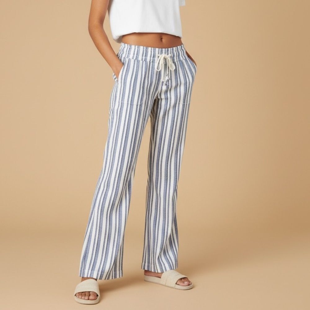 Roxy Women's Striped Wide-Leg Beach Pants Size L Multicolor Casual